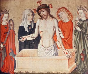 Cristo no sepulcro, apoiado por sua mãe e São João